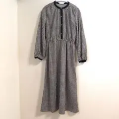 NOWNOW 千鳥格子柄 ロングワンピース 長袖