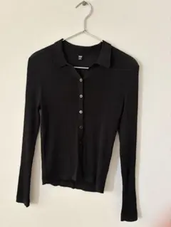 UNIQLO メッシュリブポロカーディガン ブラック M