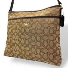 良品 コーチ ショルダーバッグ 斜め掛け キャンバス ブラウン系 シグネチャー