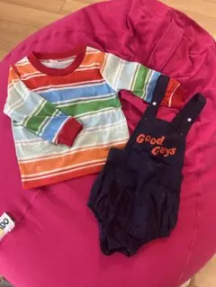 ストライプロンパースセット 9-12M