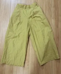 【studio CLIP】リネン混 ワイドパンツ マスタードイエロー S