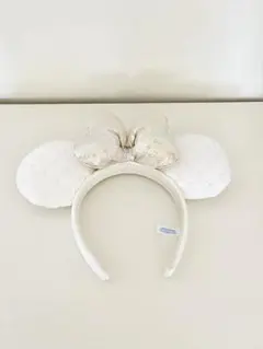 ディズニーカチューシャ ミニー キルティング 白スパンコール パール