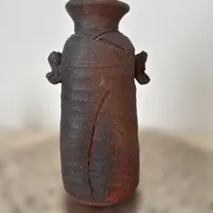 備前焼だったと思う耳付花瓶 火色 窯変 へら目 華道具 花器高さ23cm965g