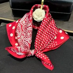 スカーフ 70cm ドット ペイズリー柄 バッグ アクセサリー 上品 おしゃれ