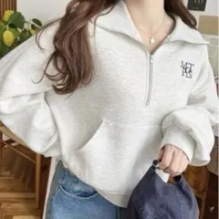 moment+ ハーフジップスウェット オートミール M