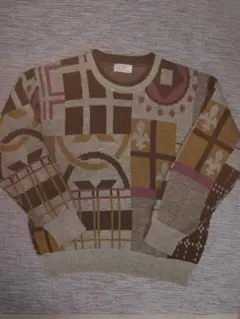 SIMPLE LIFE 幾何学模様 ニットセーター L クレイジーパターン柄