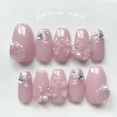 ネイルチップ　ワンホン　韓国ネイル　量産型　ピンクネイル　リボンネイル