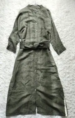 【美品】ガリャルダガランテ　リネン混　カーキ シャツ　ロングワンピース