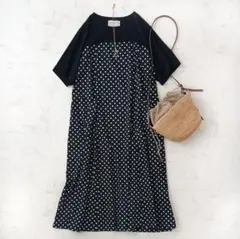 ジュンコシマダ／日本製 定価2.6万円 ドット柄ストレッチワンピース