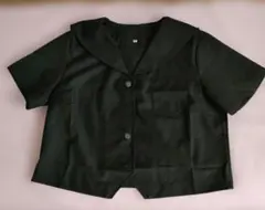 セーラーカラー 半袖ブラウス ブラック XL