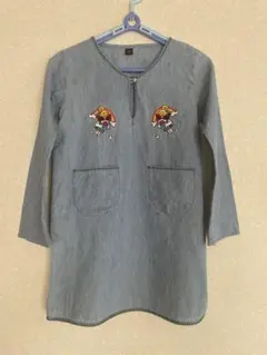 希少【ヒステリックグラマー】デニム風刺繍ロングシャツ　女の子　１３０