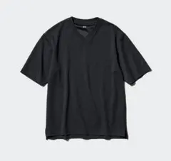 ユニクロ　エアリズムコットンリラックスVネックTシャツ　5分袖　黒　M