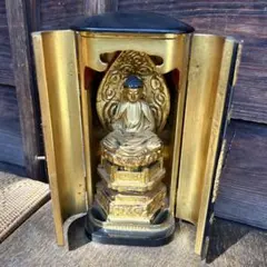 仏教美術　木彫鍍金　阿弥陀如來座像　仏像　厨子付　V　8159 純金仏像 阿弥陀如来像〔西〕| 高品質 金・プラチナ