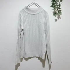 【レトロガール】オフホワイト ハイネックニット　ケーブルニット Mサイズ