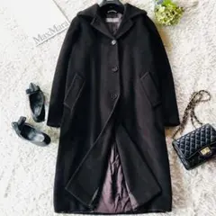 希少42✨美品 マックスマーラ ロングコート ウール 女優襟 銀タグ ブラウン