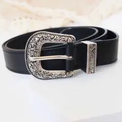 ウエスタンベルト　ブラック　男女兼用　PUレザー調　アメカジ　ヴィンテージ　黒