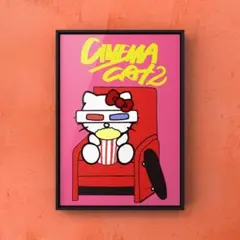 ★A4フレーム付き★オリジナル アートポスター CINEMA CAT2 猫