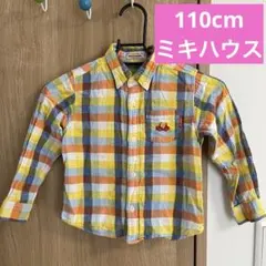 110cm ミキハウス 綿素材 長袖シャツ チェック 男の子 黄色 マルチカラー