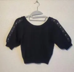 ブラック 五分袖ニット/MURUA