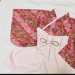 ベビー袴　ハンドメイド　着物　赤系　蝶　花　薄ピンク　60 70 80サイズ