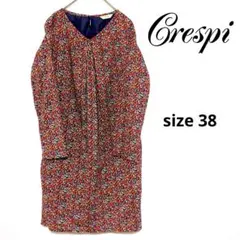 Crespi クレスピ 花柄 コットン 長袖 Vネック ひざ丈ワンピース