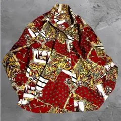 美品　スカーフ柄　長袖ブラウス　バブリー　チェーン　総柄　派手　金ボタン　レトロのサムネイル