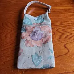 帯リメイク花柄刺繍 スマホ入れ吊り下げ型ポシェット