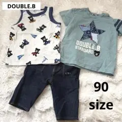 DOUBLE.B クマ柄Tシャツ タンクトップ デニム風パンツセット 90