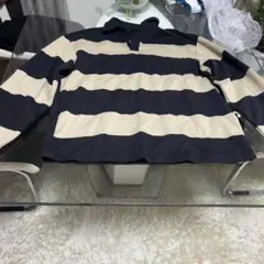 H&M 長袖 ラガーシャツ ボーダー ブラック ベージュ Mのサムネイル