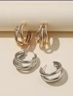 新品　2ペアセット　フープピアス　シルバーピンクゴールド　大人可愛い　春デート