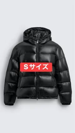 ZARA 光沢 撥水加工 ブラック パフジャケット フード付き　80%ダウン