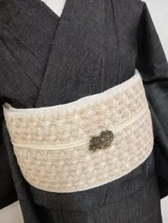 デニムの着物　単衣仕立て　広衿　居敷当て付き Lサイズ