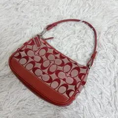 美品✨ COACH ワンショルダーバッグ アクセサリーポーチ シグネチャー 赤