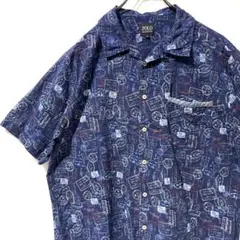 POLO アロハシャツ 総柄 LL ネイビー 26 FEB 1955 山喜