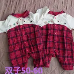 双子ちゃん チェック柄ロンパース 50-60