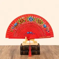 レッド 赤 アバニコ 扇子 フラメンコ ダンス スペイン 踊り 舞台 小道具のサムネイル
