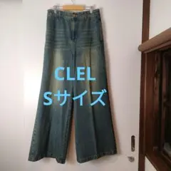 CLEL ワイドデニムパンツ ヴィンテージ加工 ブルー Sサイズ