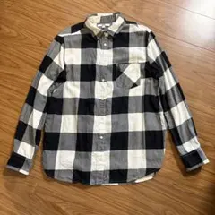 UNIQLO ユニクロ 長袖 チェックシャツ ブラック×ホワイト コットンシャツ