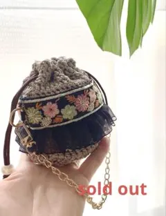 インド刺繍　巾着　バックチャーム③ポーチ　カゴ