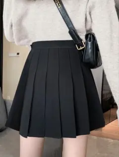 インパン裏地付き プリーツ ミニスカート 黒
