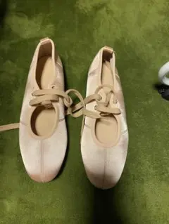 ピンク サテン バレエシューズ レースアップ