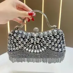 ビジュー装飾 ブラック クラッチバッグ