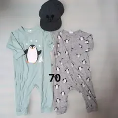 H&M　ペンギン柄ロンパース2点セット　ミッキー帽子48
