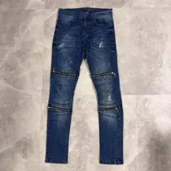 ZARA ザラ デニム ジーンズスキニー ダメージ加工 ジップ バイカーパンツ