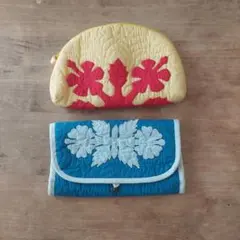 ハワイアンキルト　ポーチ　青のみ