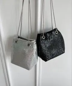 シャイニー2WAY巾着ミニショルダーバッグブラックのサムネイル