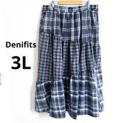 Denifits Avail チェック　ティアード　スカート　ネイビー　3Lのサムネイル