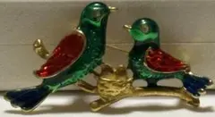 ヴィンテージエナメル 鳥のブローチ 約5x 3cm アニマル　年代物　ビンテージ