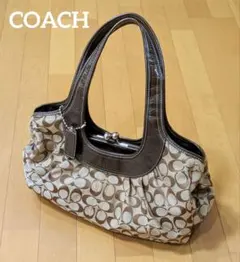 COACH　シグネチャー　がま口トートバッグ　未使用品　ブラウン系　未使用品