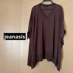 ジーナシス　ブラウン Vネック 七分袖 カットソー　シースルー